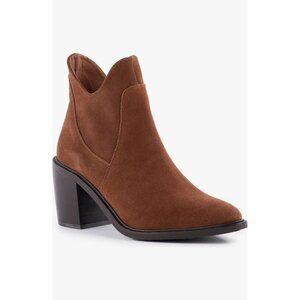 Seychelles Pretty Little Bird Heeled Suede Bootie Women's Size 6 in Cognac NWOB!
